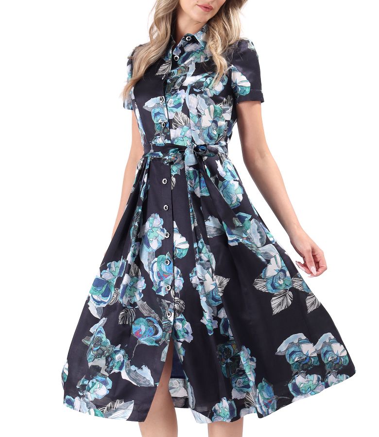 Elegant shirt dress made of cotton with natural silk