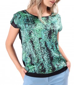 Blouse with natural silk front with geometric motifs