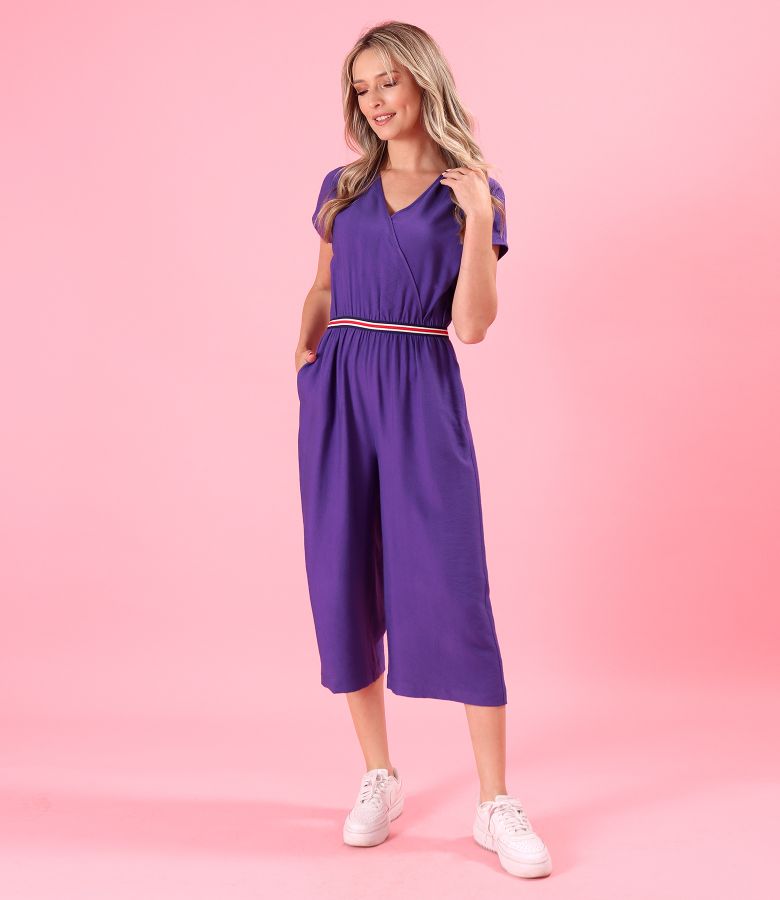 Viscose midi jumpsuit with pockets and elastic trim