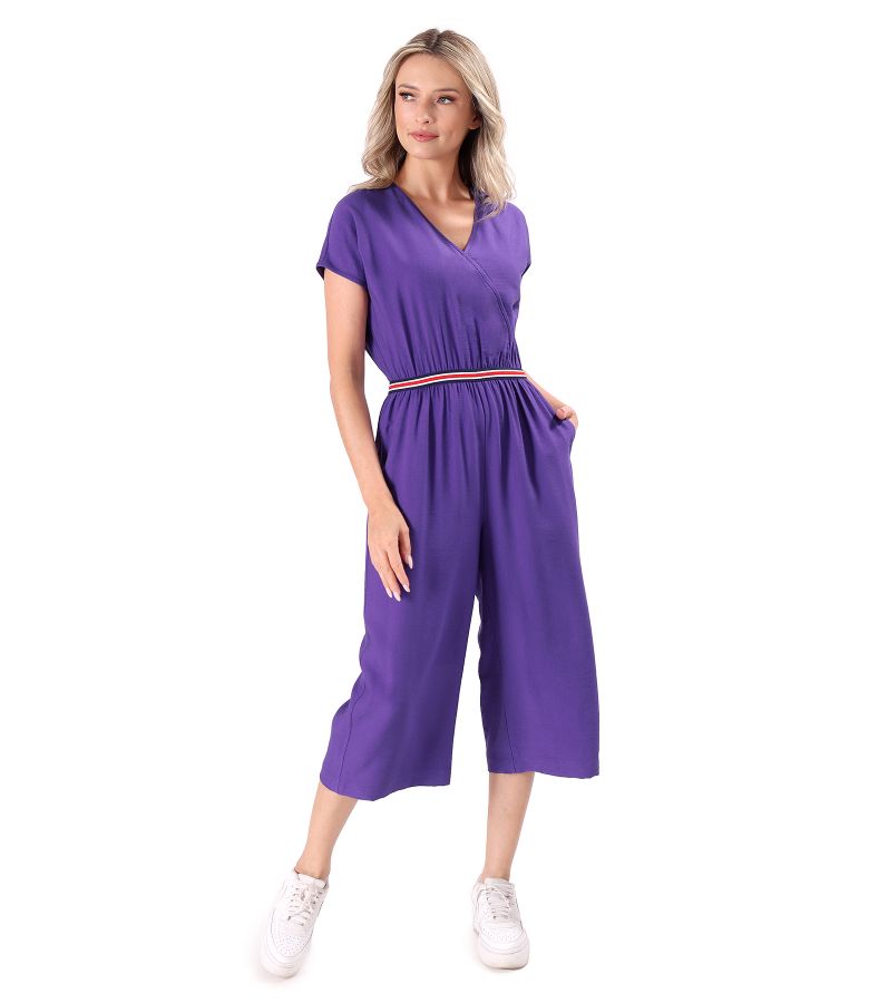 Viscose midi jumpsuit with pockets and elastic trim