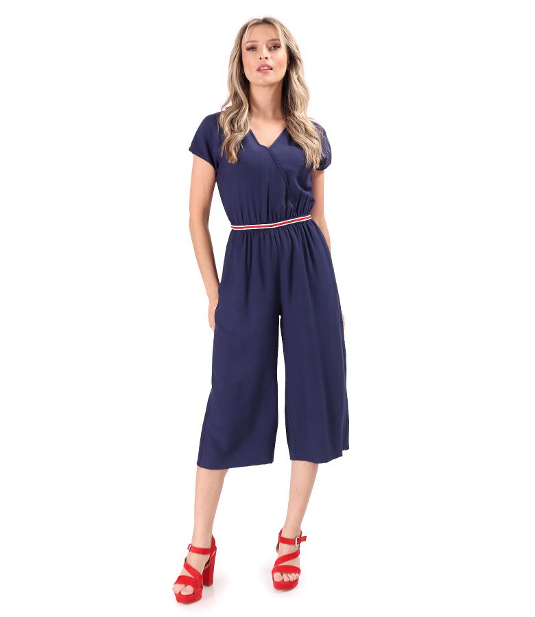 Viscose midi jumpsuit with pockets and elastic trim