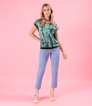 Natural silk blouse with ankle pants
