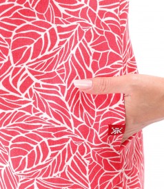 Casual dress with linen printed with floral motifs