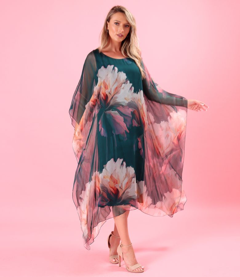 Midi Butterfly Silk Chiffon Dress with Floral Print