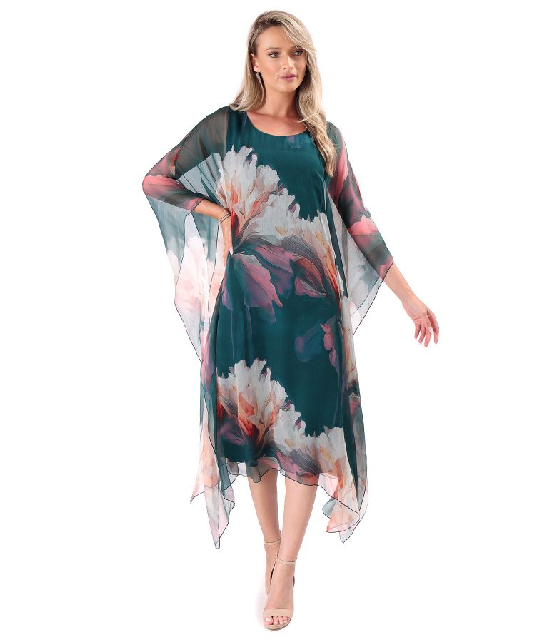 Midi butterfly silk chiffon dress with floral print
