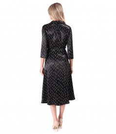 Midi viscose satin dress printed with geometric motifs