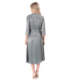 Midi viscose satin dress printed with geometric motifs