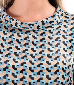 Midi viscose satin dress printed with geometric motifs