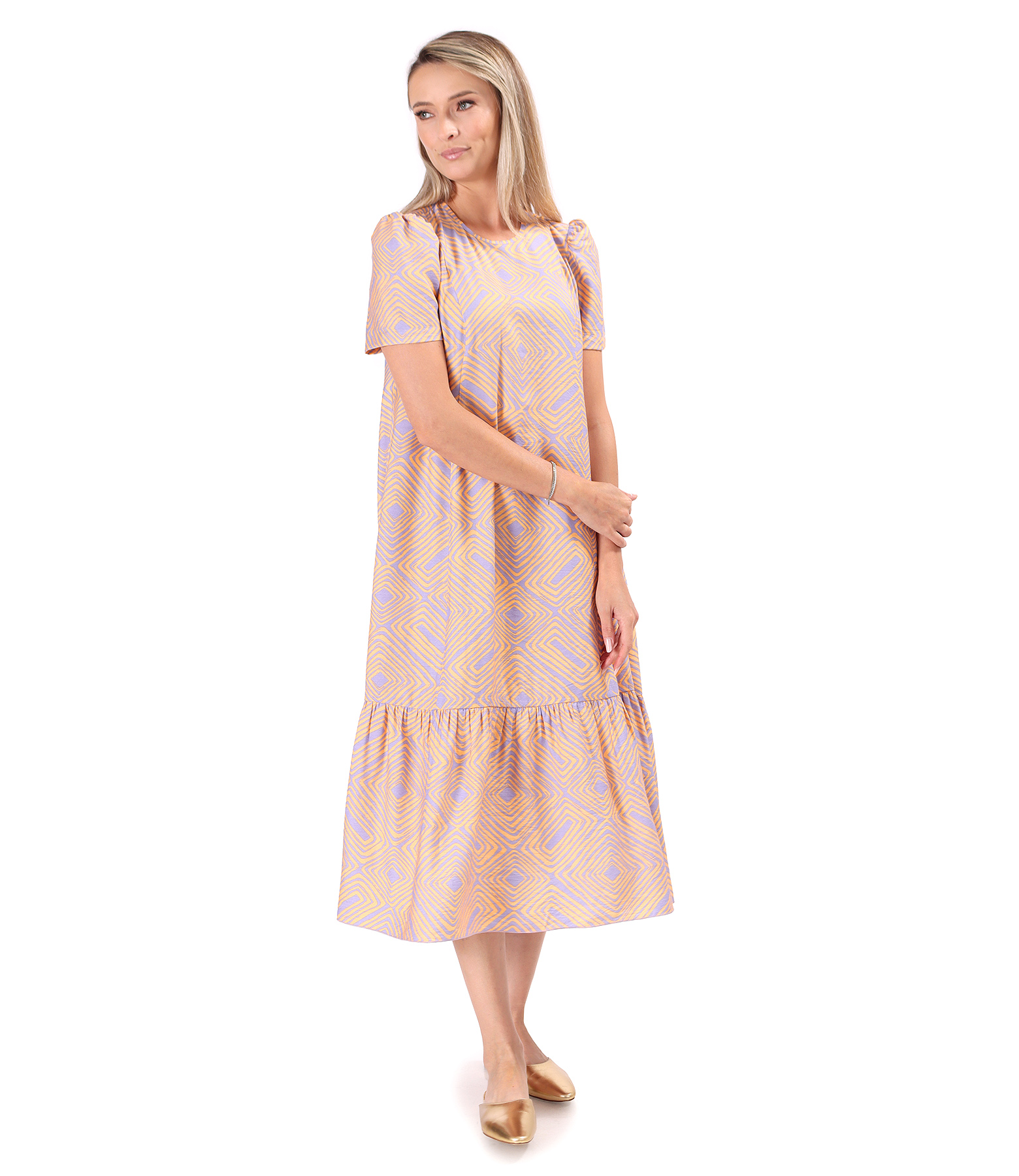 Midi dress printed with geometric motifs