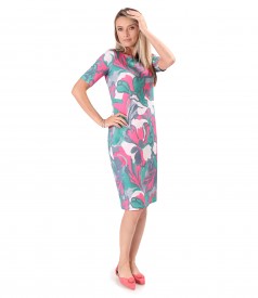 Elastic jersey dress printed with floral motifs