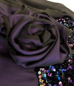 Evening voile dress with multicoloured sequin velvet bodice