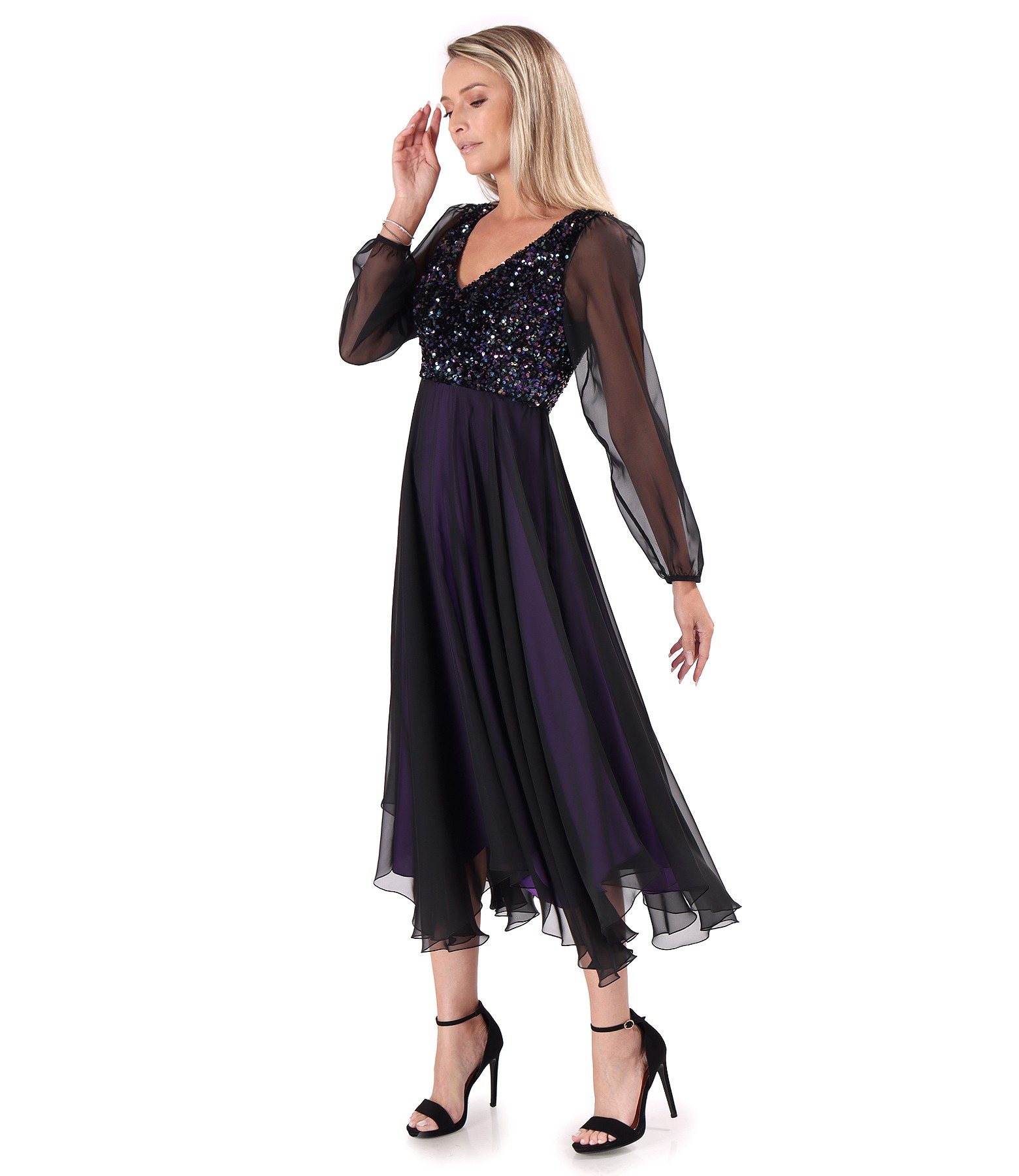 Veil dress with sequin bodice