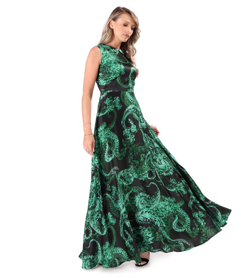 Long natural silk dress printed with paisley motifs