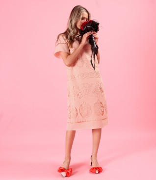 Organza dress with linen and viscose motifs