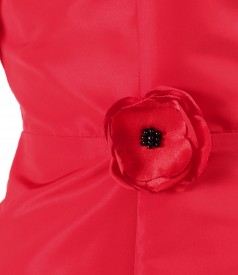 Flared taffeta dress with flower at the waist