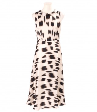 Midi dress made of natural silk printed with geometric motifs