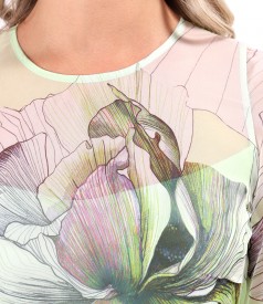 Long printed soft voile dress with oversized floral motifs
