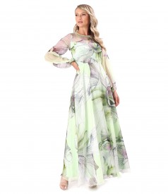 Long printed soft voile dress with oversized floral motifs
