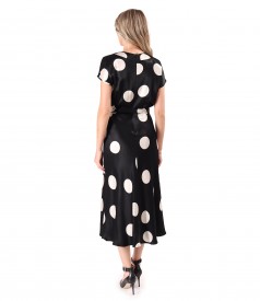 Midi dress in printed viscose satin with polka dots