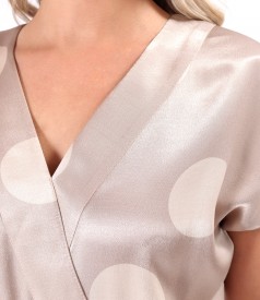 Midi dress in printed viscose satin with polka dots