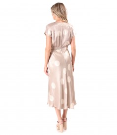 Midi dress in printed viscose satin with polka dots