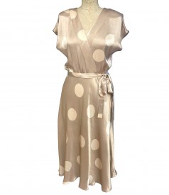 Rochie midi din satin de viscoza imprimata cu buline