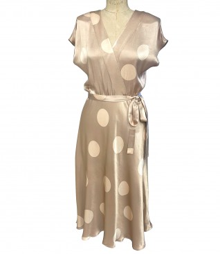 Midi dress in printed viscose satin with polka dots