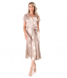 Midi dress in printed viscose satin with polka dots