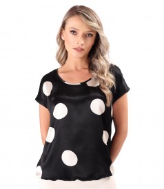 Bluza lejera din viscoza satinata imprimata cu buline