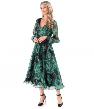 Midi dress made of veil digitally printed with paisley motifs