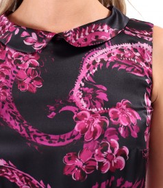 Long natural silk dress printed with paisley motifs