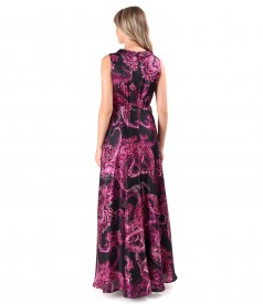 Long natural silk dress printed with paisley motifs