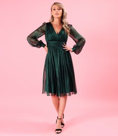 Evening dress made of natural silk veil with shiny effect