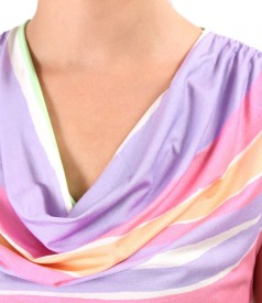 Blouse made of elastic jersey digitally printed with stripes