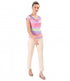 Blouse made of elastic jersey digitally printed with stripes