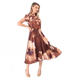 Midi dress made of printed satin viscose with oversized flowers