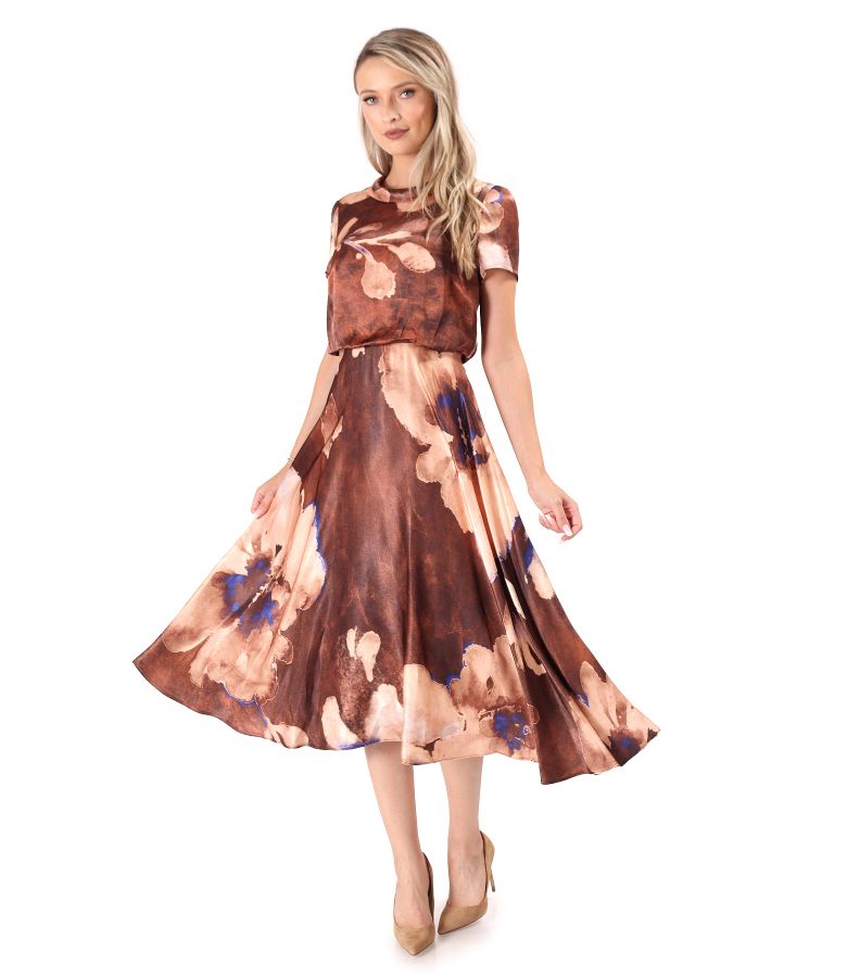 Midi dress made of printed satin viscose with oversized flowers