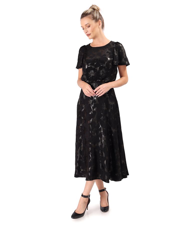 Midi evening dress made of viscose with metallic thread