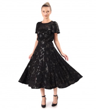 Midi evening dress made of viscose with metallic thread