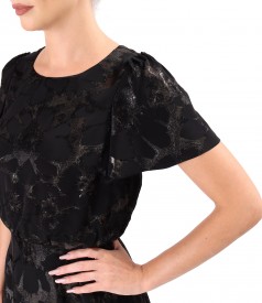 Midi evening dress made of viscose with metallic thread