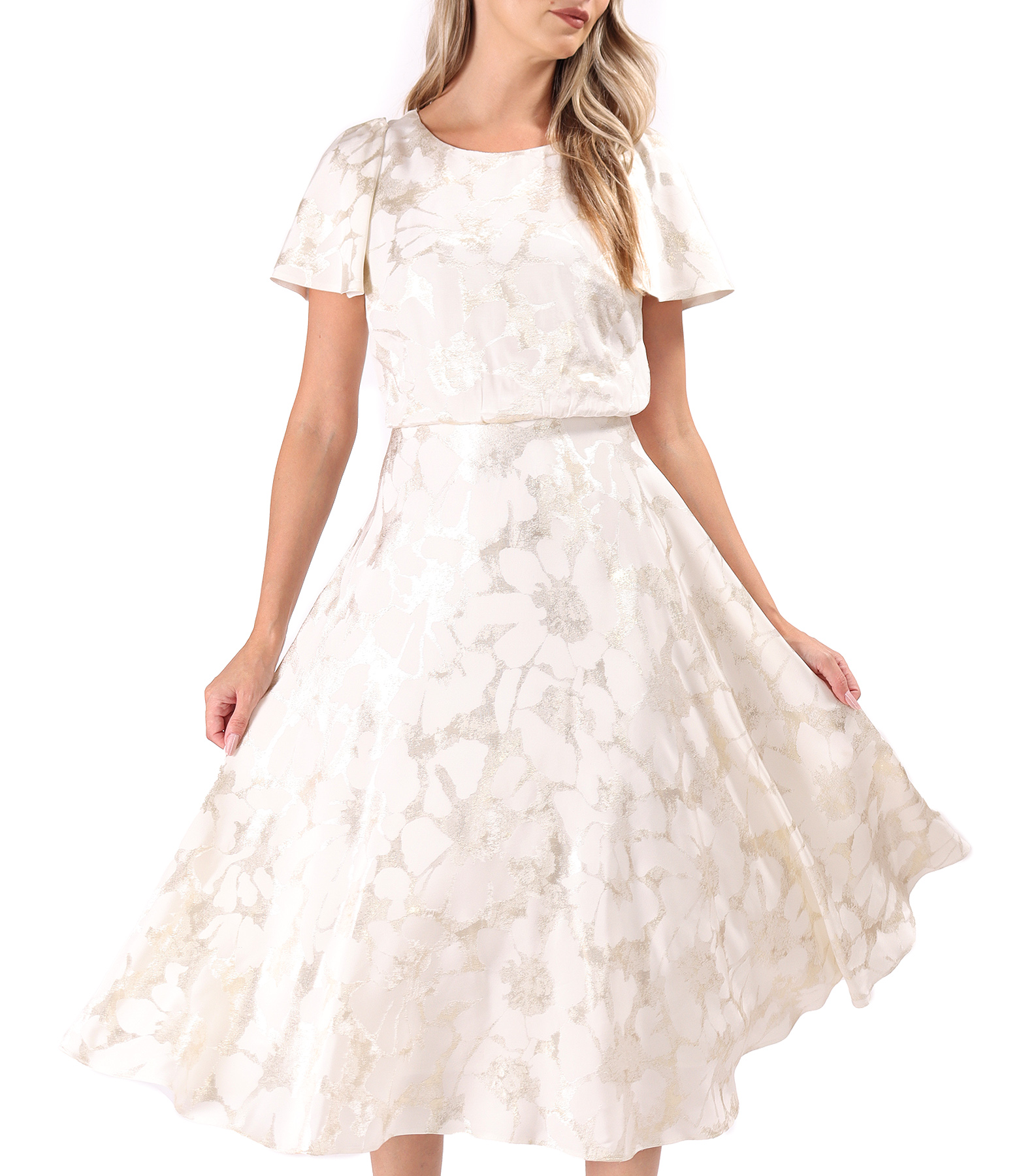 Midi evening dress made of viscose with metallic thread