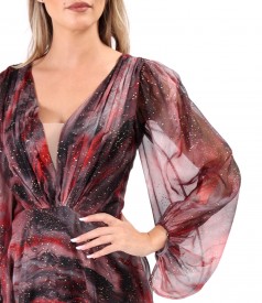Elegant dress made of printed veil with golden motifs