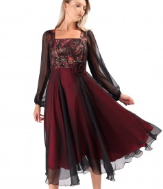 Midi evening dress with metallic brocade bodice