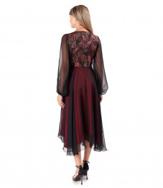 Midi evening dress with metallic brocade bodice