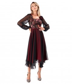 Midi evening dress with metallic brocade bodice