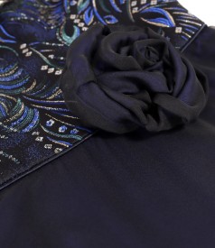 Midi evening dress with metallic brocade bodice