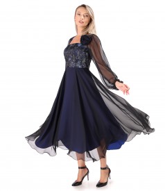 Midi evening dress with metallic brocade bodice