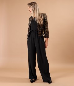 Bolero made of elastic velvet printed with golden motifs