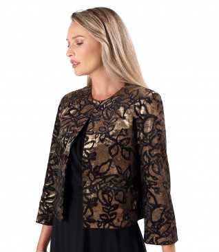 Bolero made of elastic velvet printed with golden motifs