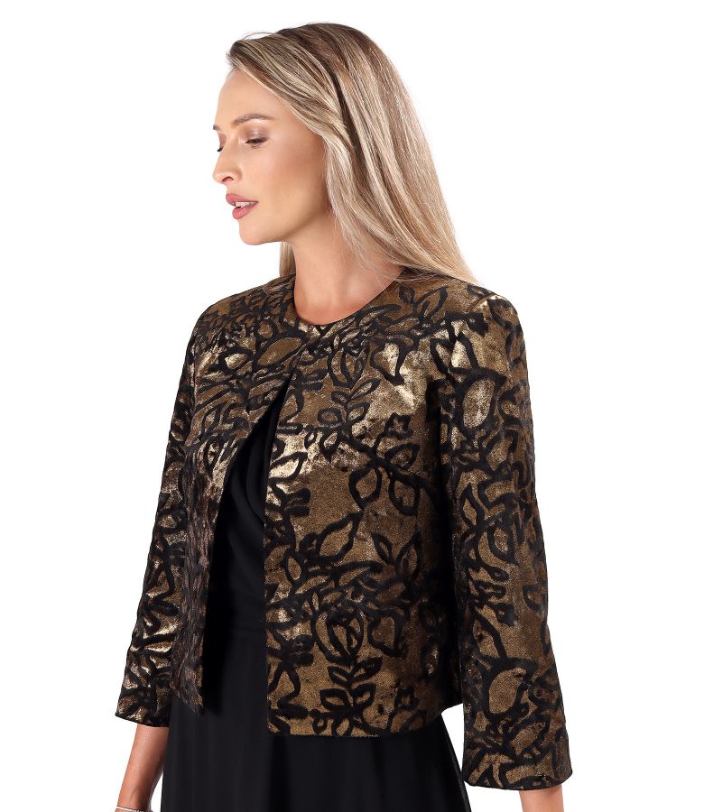 Bolero made of elastic velvet printed with golden motifs